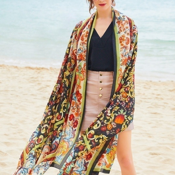 LONG SILK MULTI COLOR SCARF 92x41, OVERSIZED! - Picture 1 of 6